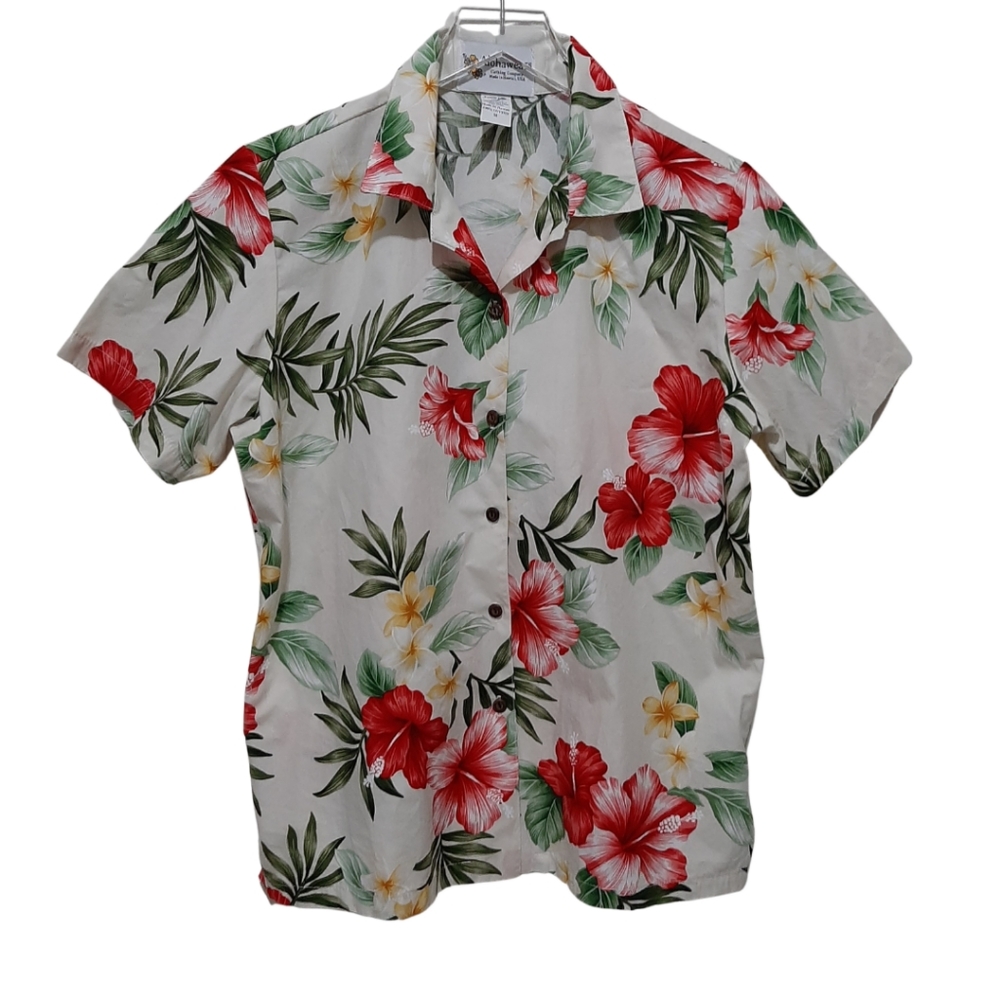 Hawaiian 100% Cotton Short Sleeve Button Front Shirt Size Me…